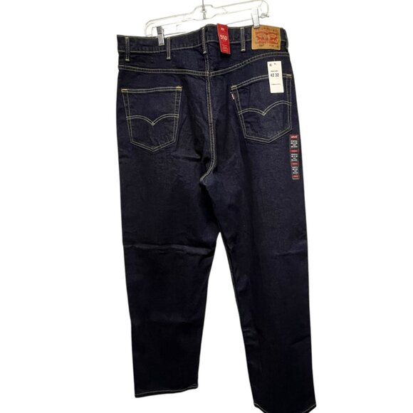 Levis Mens 550 Relaxed Fit Jeans Dark Wash 42 X 32 NEW Tapered Leg Stretch - Picture 2 of 13